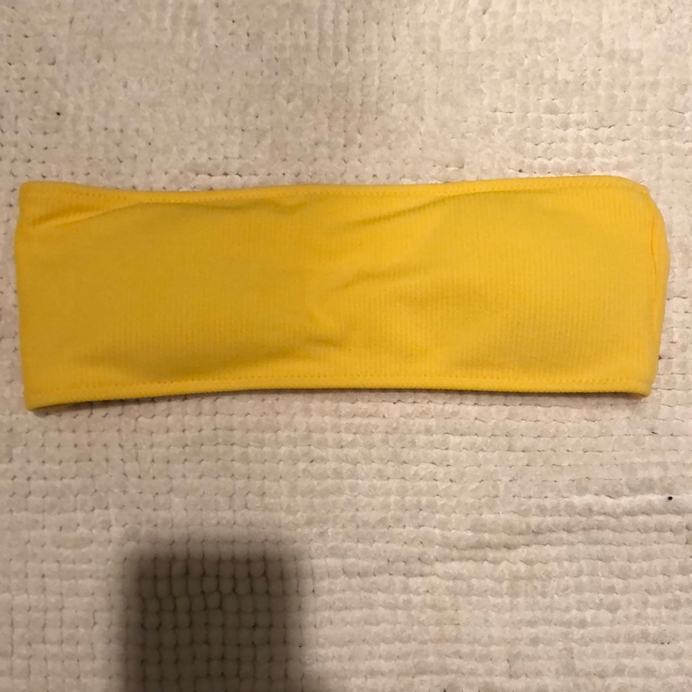 Yellow strapless bathing suit and matching bottoms
